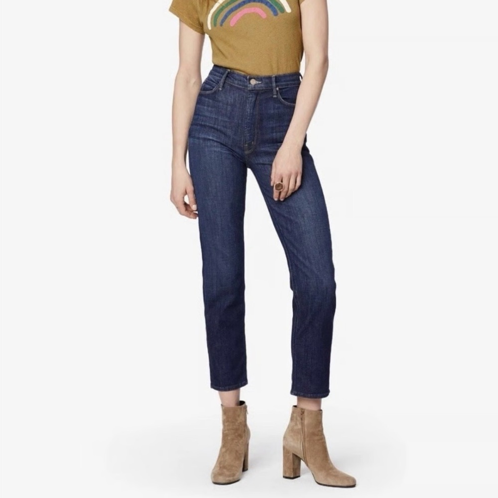 MOTHER Denim The Dazzler “Made You Look” High Rise Jeans with Red Embroidery